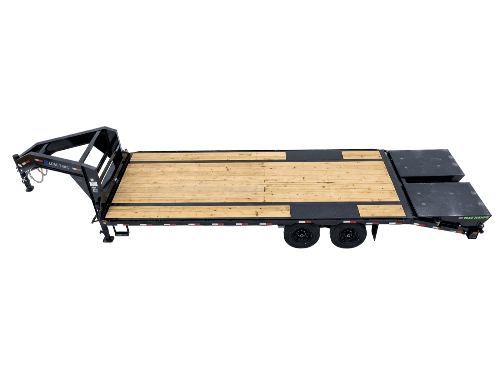 40-foot Load Trail GP 102x40 gooseneck flatbed trailer — side profile showing full deck, tandem axles, and MAX ramp system